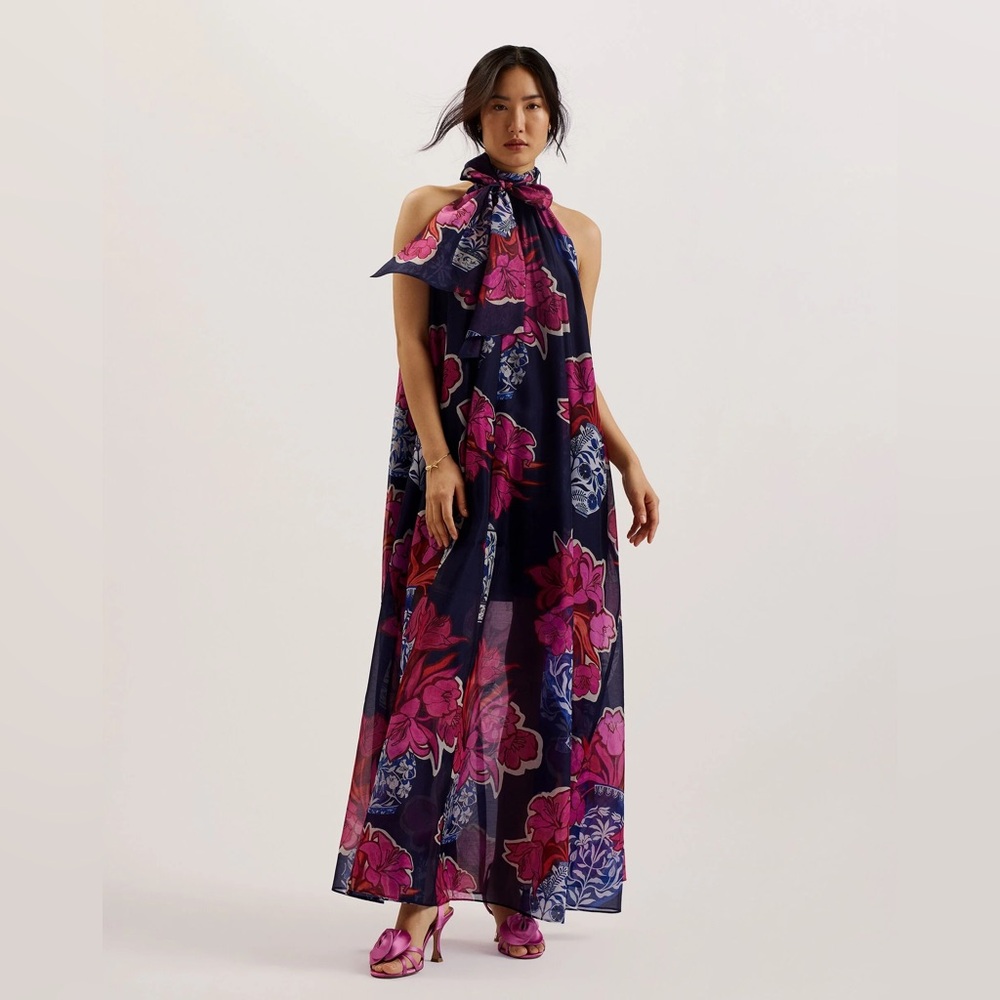 Ted Baker London Floral Maxi Dress - Pink and Navy
